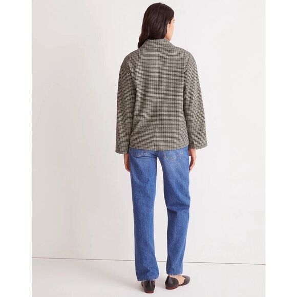 NWT Madewell Oversized Knit Blazer Houndstooth Jacket True Black Size L - Picture 3 of 6